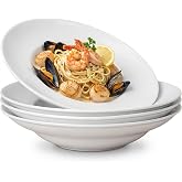Artena Wide Rimmed Pasta Bowl, 50oz Large White Soup Bowl Set of 4, Wide and Shallow Design 10.75inch Salad Plates for Pasta, Italian, Spaghetti, Dipping Microwave &amp; Dishwasher Safe