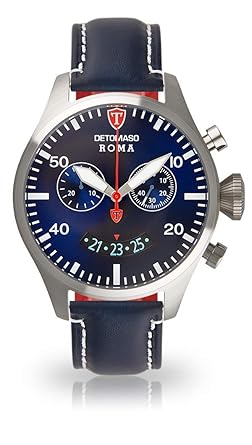 DeTomaso Roma Mens Watch Chronograph Analog Quartz Blue Leather Strap Dial Dt1079-C