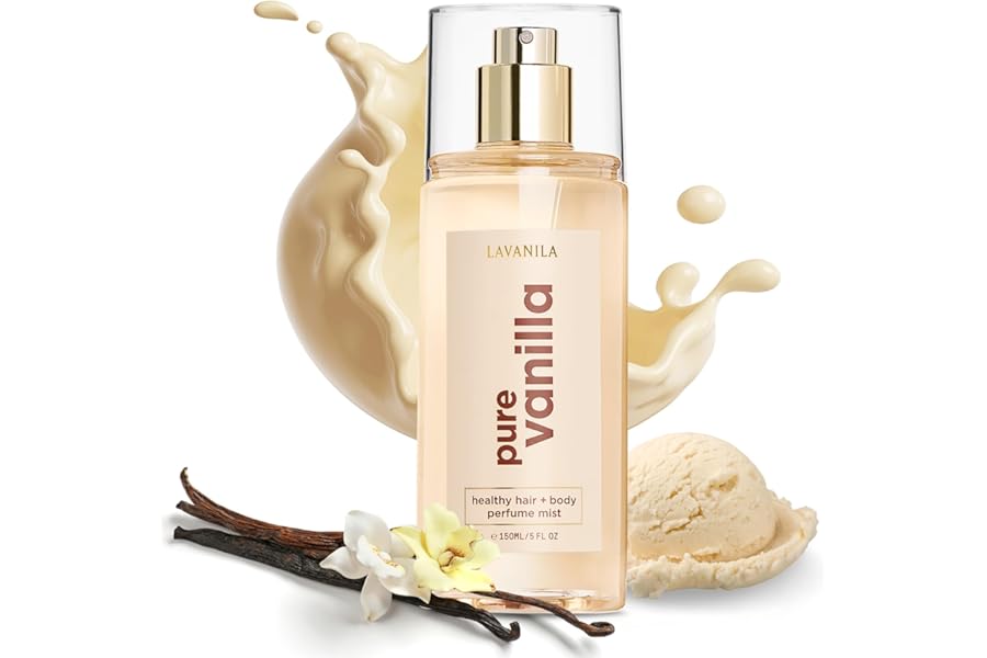 Lavanila Pure Vanilla Healthy Hair + Body Perfume Mist, 5 Fl Oz – Sweet & Warm Fragrance Spray Formulated with Jojoba Oil, Madagascar Vanilla, Tonka Bean, Heliotrope