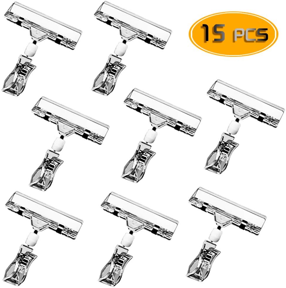 Wpxmer 15 Pack Plastic Merchandise Sign Rotatable Pop Clip Stand, Display Clip Holder, Clear