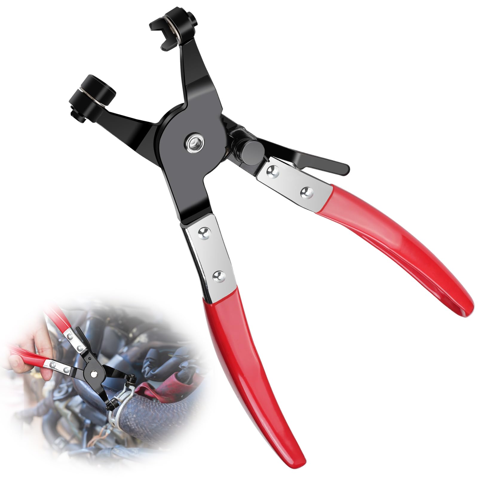 Sukudon Heavy Duty Hose Clamp Pliers Wire Hose Clamps Removal and Installation Tool Auto Repairing Tool for Car Water Pipe Ring-Type and Swivel Flat-Band Clamps (Red)