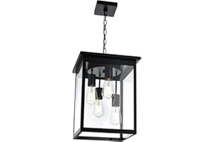TODOLUZ Large Outdoor Pendant Light Fixtures, 4-Lights Black Exterior Ceiling Hanging Lanterns with Clear Glass, Farmhouse Outdoor Chandelier for Front Door Entry Patio