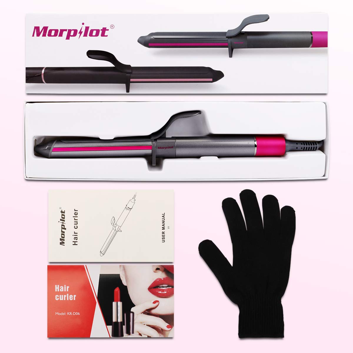 Curling Iron, Morpilot Hair Curler 32mm Automatic Hair Curling Wand with Anti-scalding Insulated Tip, Ceramic Technology with LCD Temp Display Dual Voltage Include Heat Resistant Glove