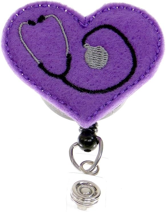 Amazon Co Jp バッジblooms Idバッジリール Felt パープルハート授乳聴診器ハート 文房具 オフィス用品