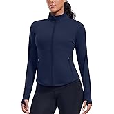 PINSPARK Women's Cropped Workout Jacket Lightweight Full Zip Running Jacket Comfy Slim Fit Athletic Jackets with Thumb Holes