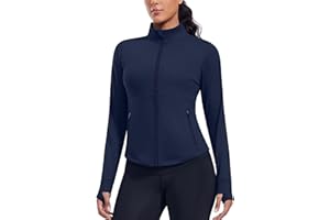 PINSPARK Women's Cropped Workout Jacket Lightweight Full Zip Running Jacket Comfy Slim Fit Athletic Jackets with Thumb Holes