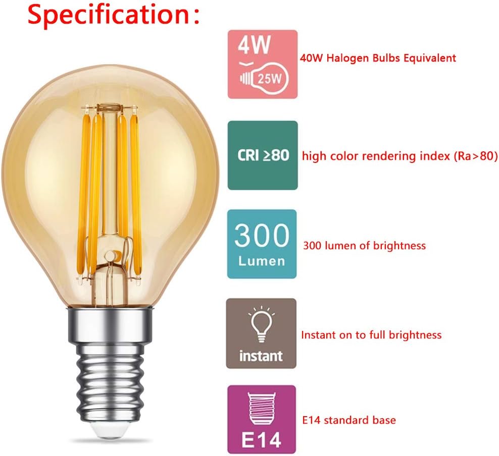 HUAMu E14 LED Bulbs, LED Filament Light Bulbs, 4W (40W Equivalent), Amber Glow, 2200K, E14 Base, Golf Ball P45/G45, 6 Pack - Image 3