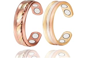 EnerMagiX Copper Rings for Women, 2PCS Adjustable Tricolor Gold Braid Magnetic Set Ring, 99.9% Solid Copper Jewelry（2PCS）