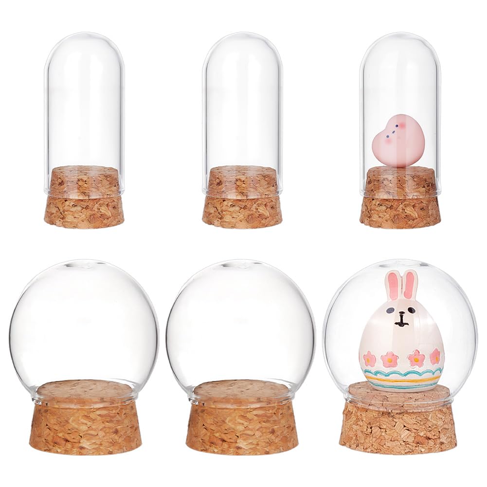DELORIGIN 6pcs Glass Dome Cover with Cork Base 2 Size Clear Bell Jar Decorative Cloche Glass Dome Bottles for Flower Specimens Storage Home Party Decoration Small Projects Craft Display