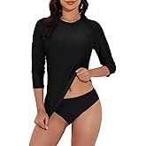 Tournesol Women's Rash Guard 3/4 Sleeve Swim Shirts SPF & UV Protection Rashguard Swimsuit Tops Round Neck Swimwear Top