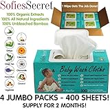 SofiesSecret Fragrance-Free Organic Hypoallergenic Sensitive Bamboo Baby Wipes, 8-Inch-by-8-Inch, Jumbo Pack (4 x 100-Count)