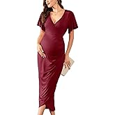 CYCLAMEN Maternity Wrap Dress V Neck Ruffle Sleeves Semi Formal Baby Shower Photoshoot Cocktail Party Pregnancy Dresses