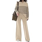 ETCYY NEW Womens Elegant Lounge Sets Knitted Sweatsuit Sets 2 Piece Outfits with Sweater Tops and Wide Leg Sweatpants