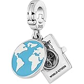 Globe Passport Keep Calm and Travel On Multi-Clasp Clip On Pendant 925 Sterling Silver Charm For Pandora & Other Charm Bracelets/Necklaces