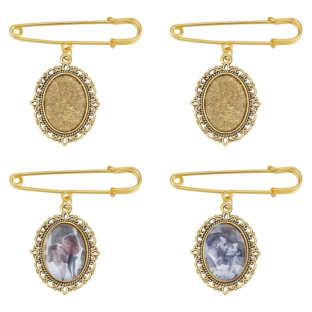 Photo 1 of UNICRAFTALE 8Pcs Antique Golden DIY Pin Brooch Making Kit Blank Alloy Oval Clear Glass Cabochons Wedding Bouquet Photo Brooch Charm for Photo Charm Wedding Party