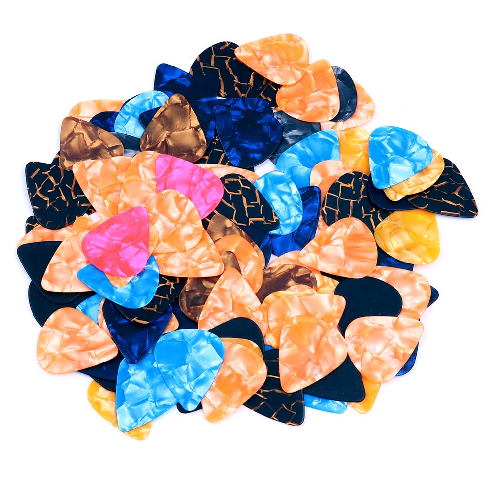 Alnicov Celluloid Guitar Picks, 100 Pieces 0.75mm Celluloid Picks for Bass Electric Guitar, Random Colors