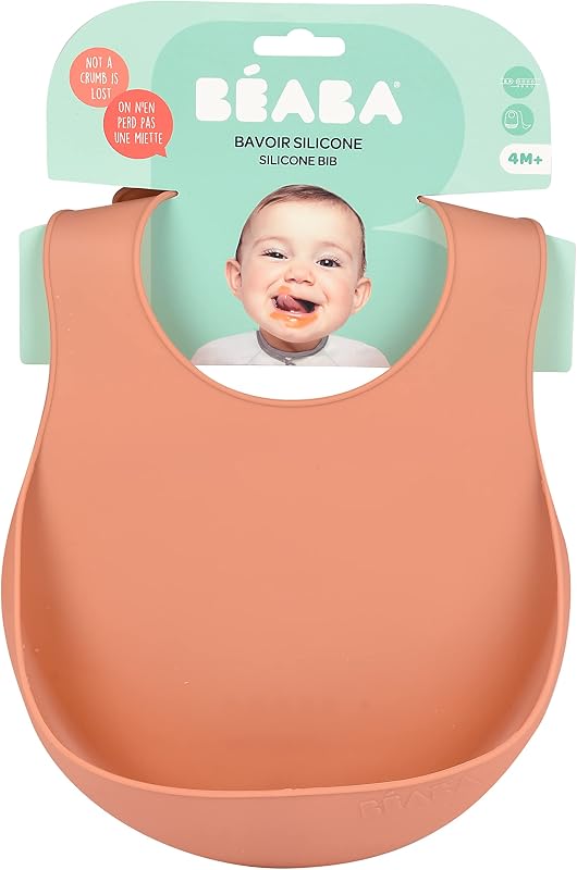 Babete de silicone para bebés, impermeável, ajustável, com múltiplos entalhes, flexível e leve, ultra-macio, fácil de limpar, fundo largo para capturar alimentos, terracota