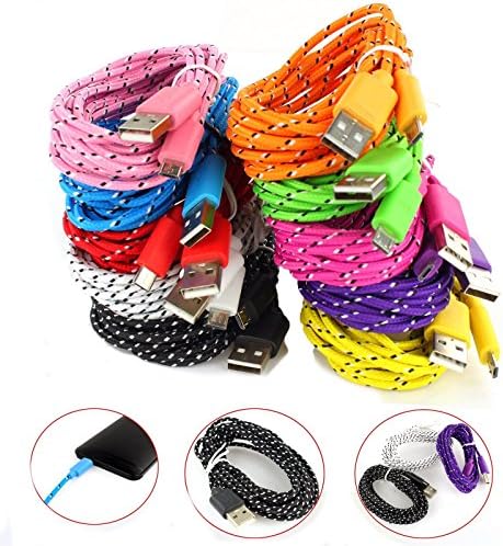 Dcm 1M 3Ft Braided Fabric Micro Usb Data&amp;Sync Charger Cable Cord For Samsung 18A01 White Nokia Microsoft 502 510 520 526 610C 625
