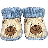 Shag Wear Newborn Baby Boy Bear Knit Socks Beige and Blue, Soft and Cozy Cute Design with Folded Cuff 100% Cotton