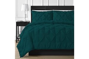 SILENTNIGHT Pinch Pleated Duvet Cover 1 Piece 100% Egyptian Cotton 800 Thread Count with Zipper & Corner Ties Pintuck Decorative Bedding, Super King Plus (120" x 120") Teal Solid