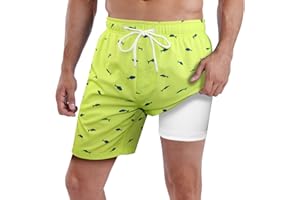 MILANKERR Men Swim Trunks 7" Swim Shorts Bathing Suit with Compression Liner Stretch No Chafed 18-21" Length