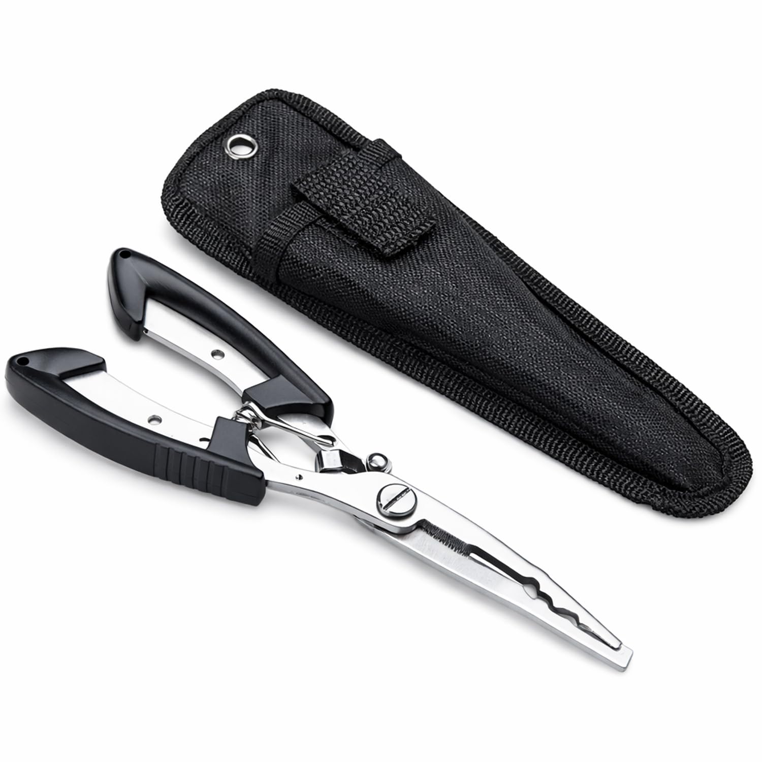 Fishing Pliers Multi Tool Stainless Steel Saltwater Fishing Pliers with Braid Cutter Hook Remover Split Ring Tool Corrosion Resistant Lightweight Ergonomic Grip with Protective Sheath
