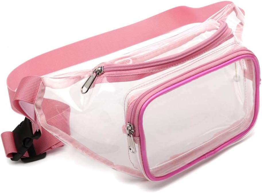 Fanny Pack, Veckle Clear Fanny Pack Waterproof Cute Waist Bag Stadium Approved Clear Purse Transparent Adjustable Belt Bag for Women Men, Travel, Beach, Events, BTS Concerts Bag, Pink
