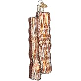 Old World Christmas Bacon Strips Glass Blown Ornament for Christmas Tree, Handcrafted Holiday Decoration, Food - Breakfast Collection