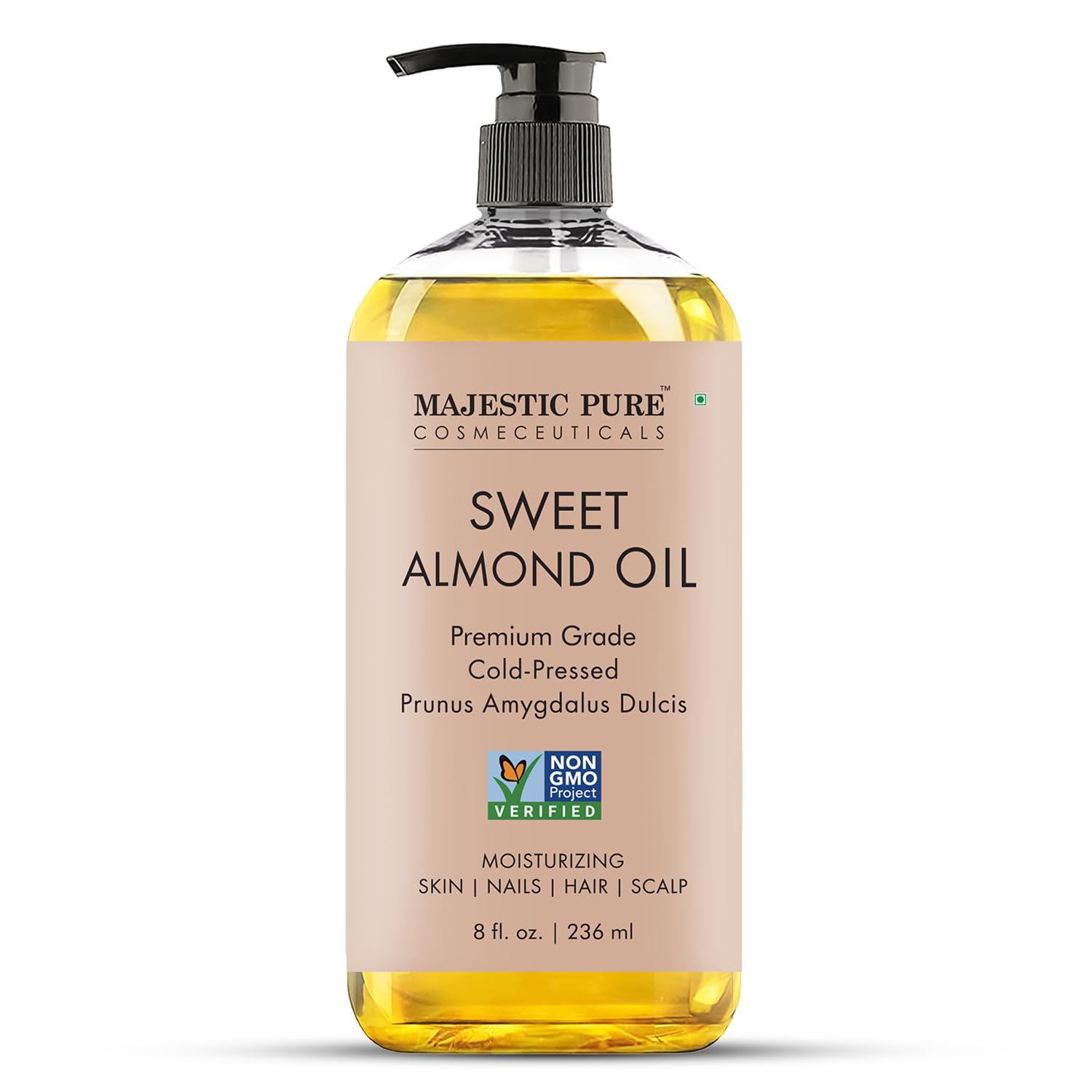 Majestic Pure USDA Organic Sweet Almond Oil | 100% Pure & Natural Cold Pressed Oil Sweet Almond Oil for Skin, Face, Nails, Hair, Scalp & Massage | 236 ml