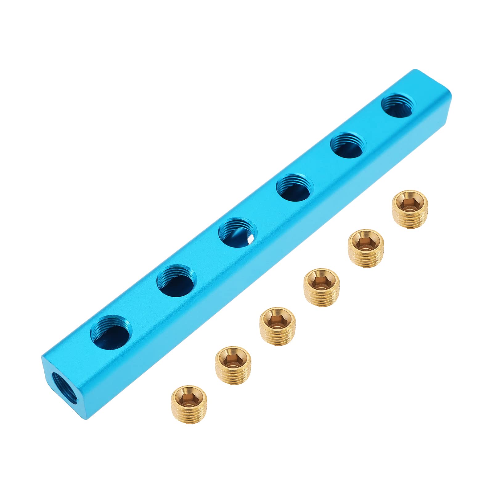 Create idea Manifold Block Splitter 1/4 Inch BSP Thread 6 Ways 9 Ports Compressed Air Distributor Air Hose Splitter Coupler with 1/4 Inch Brass Plug for Air Pumps Cylinders