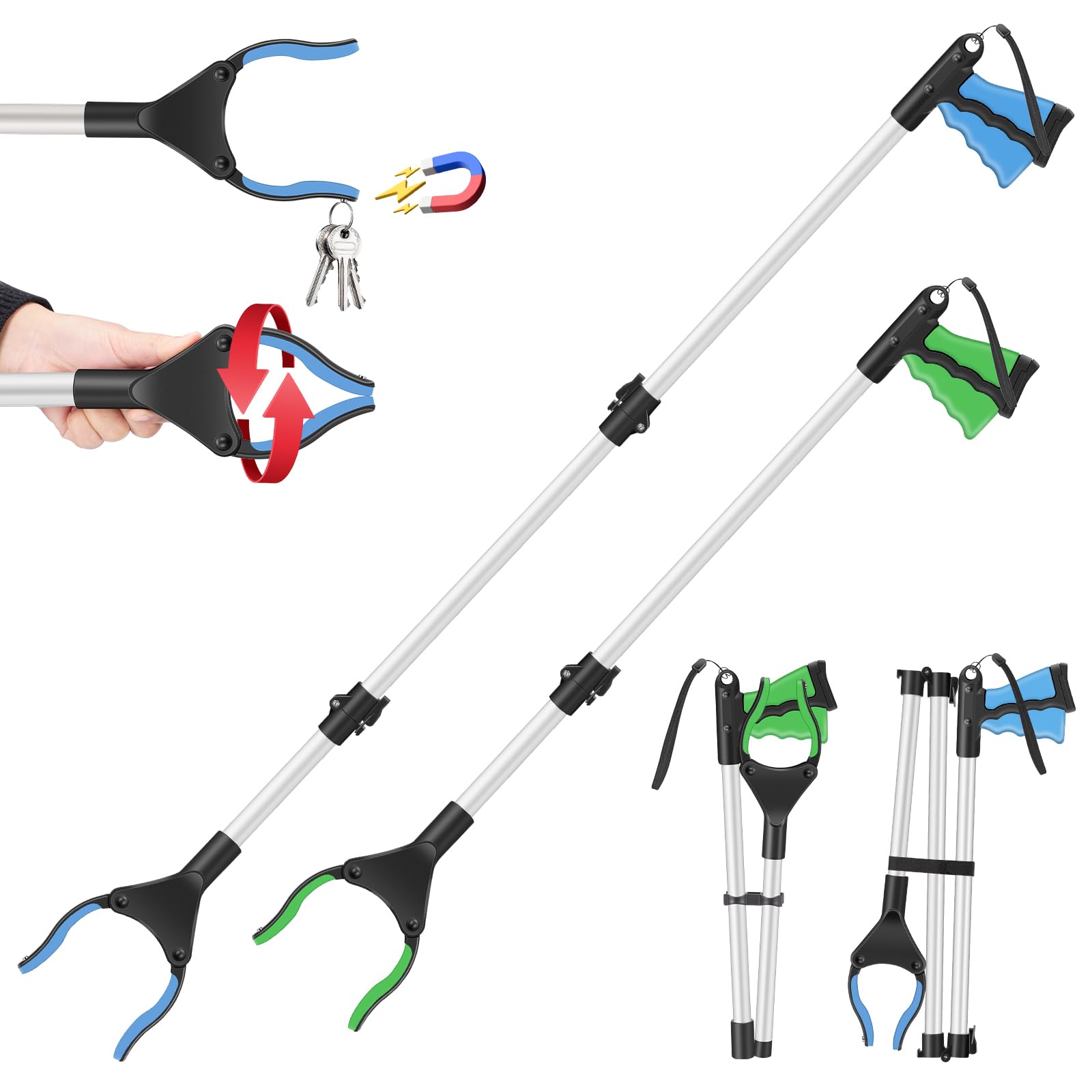 Photo 1 of 2Pack 32" And 43" Grabber Reacher Tool-Extra Long Grabber for Seniors And Elederly Pickup Tool Foldable Gripper Reaching Tool Pick Up Stick Grabbers for Surgery Recovery Must Haves Gifts(Green & Blue)