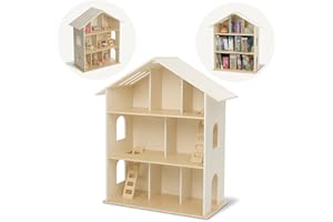 Monläurd® 100% Birch Dollhouse Bookshelf for Kids, Doll House Bookcase, Mini Bookshelf Dollhouse, Shelf for Miniatures