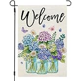 CROWNED BEAUTY Spring Garden Flag Hydrangea Mason Jars Double Sided 12x18 Inches Small Burlap Welcome Holiday Seasonal Yard Decoration for Outside Porch CF1759-12
