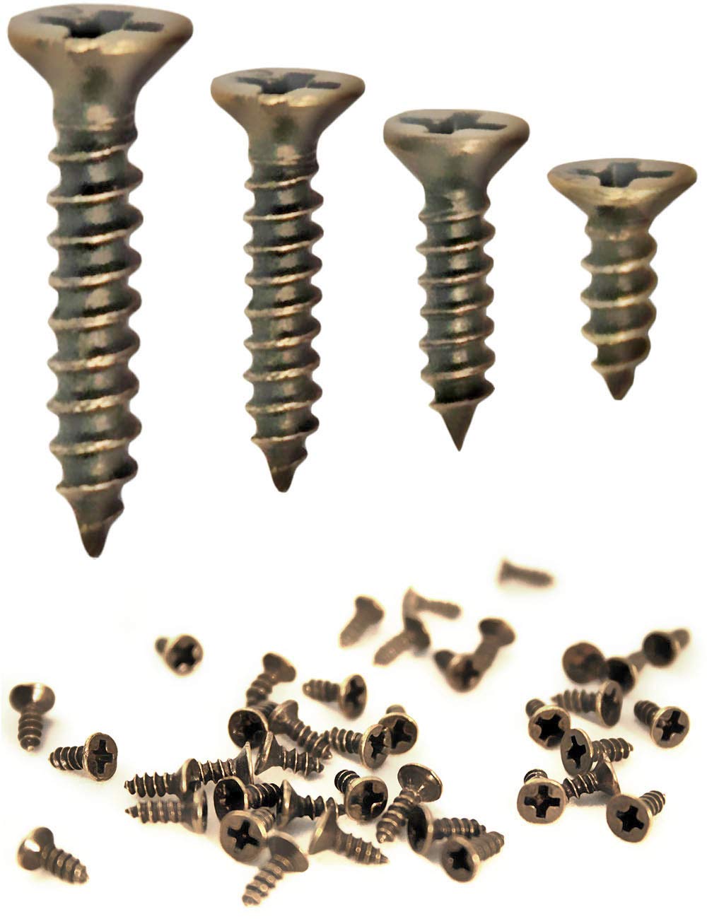 Fuxxer® - 100 x antique wood screws, brass bronze antique look, cross slot, cross screws, countersunk head, self-cutting, set of 100 (3 x 12 mm)