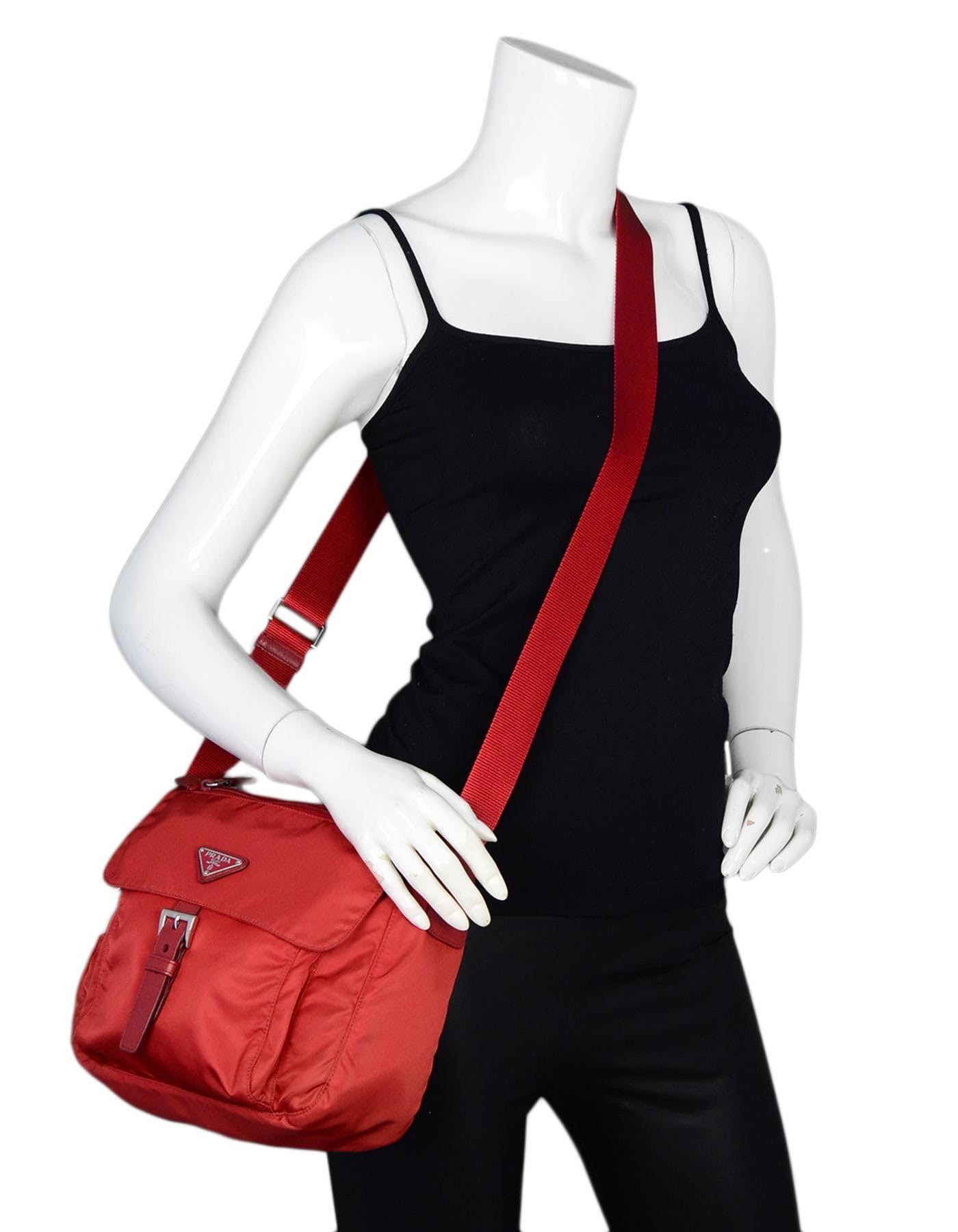 Prada Red Nylon Tessuto Medium Messenger Bag, Unisex