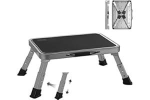 Mifami RV Step Stool Foldable 1-Step Ladder Sturdy Metal Stable Step Stool with a Non-Slip Platform Supports up to 500 lb with Non-Slip Rubber Feet, Easy to Carry (3-Level)