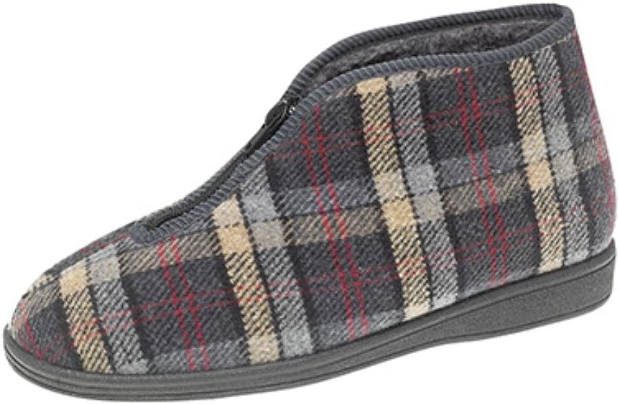 Mens Zip Boot Slippers with Warm Pile Lining and Outdoor Sole