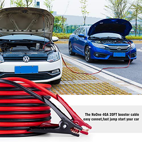 Booster Jumper Cable 4 Gauge x 20Ft 600AMP with Reverse Polarity Protection, Safety Gloves,Carry Bag