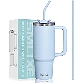 SMLIXE 30 oz Tumbler with Handle, Tumbler with Lid and Straw, Double Wall Vacuum Insulated Travel Mug Stainless Steel Tumbler for Hot and Cold, Cupholder Friendly (Blue)