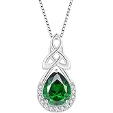 FJ Celtic Knot Necklace 925 Sterling Silver Infinity Teardrop Birthstone Pendant Irish Good Luck Jewelry for Women