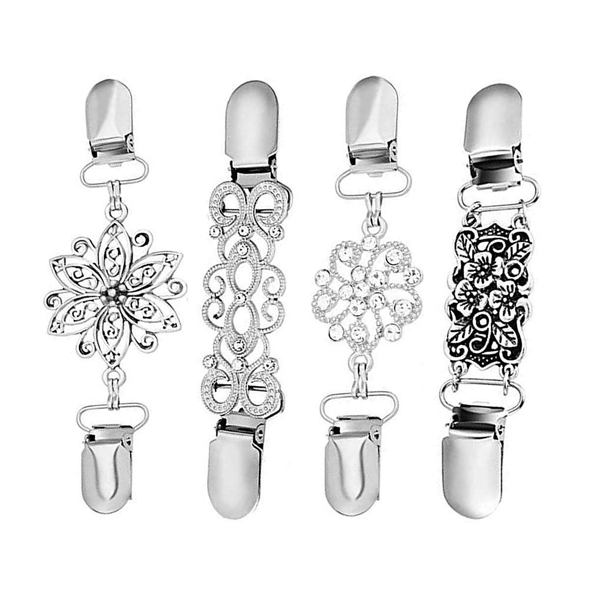 4pcs Vintage Sweater Clip Creative Silver Cardigan Chain Clips for Women Stylish Accent for Sweaters Shawls and Blouses for Casual and Formal Occasions