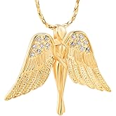 Imrsanl Cremation Jewelry with Angel Lady Charm Locket Memorial Ash Pendant - Urn Necklace for Ashes Wings Keepsake Jewelry for Women Girls