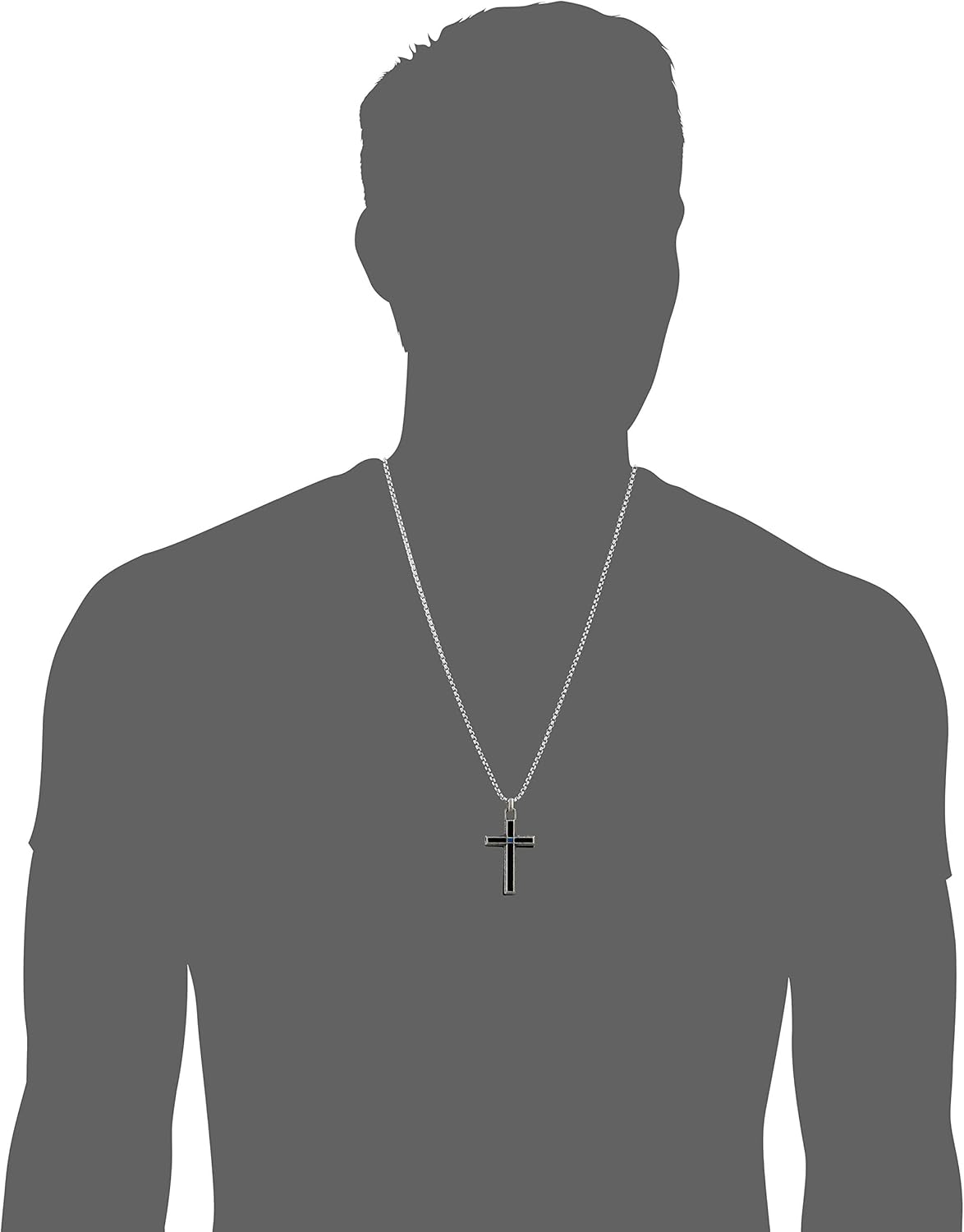 Steve Madden Men's Black and Blue Simulated Lapis Double Cross Necklace on 26" Box Chain in Stainless Steel, Black/Silver-Tone, 26 | 