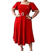 Elainone Women's Ruffle Short Sleeve Swing A Line Dress Party Wedding Guest Dressy Semi Formal Business Casual Dresses