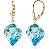 Galaxy Gold GG 14k Gold Dangle Earrings with Twisted Spiral Natural Blue Topaz Drops