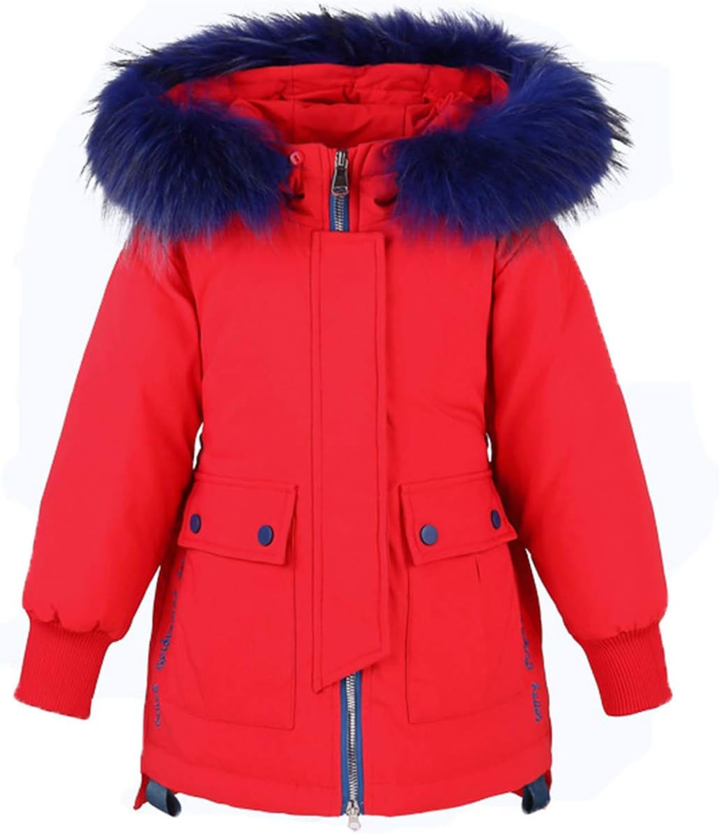 Girls Winter Down Coats Thickened Warm Mid-Long Puffer Parka Jacket with Fur Hood
