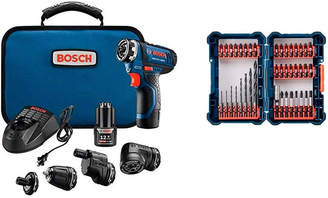 Bosch GSR12V-140FCB22 12V Max Flexiclick 5-In-1 Drill/Driver System with 40-pc Impact Tough Drill Driver Set