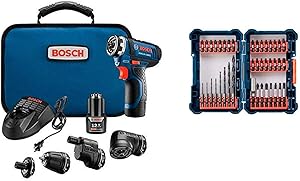 Bosch GSR12V-140FCB22 12V Max Flexiclick 5-In-1 Drill/Driver System with 40-pc Impact Tough Drill Driver Set