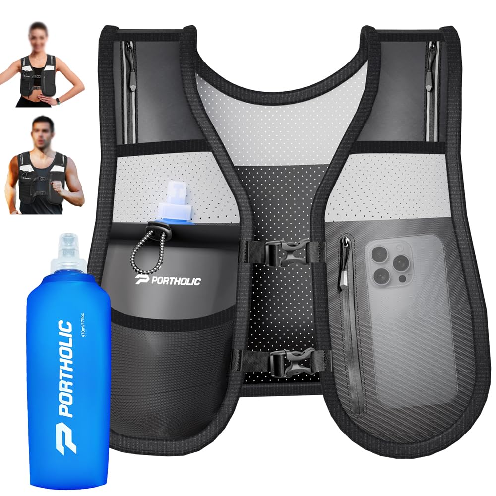 Photo 1 of PORTHOLIC Running Vest for Women Men with 17oz Water Bottle |Adjustable Hydration Vest|Reflective |Lightweight |6 Pockets |Breathablefor Running Accessories for Hiking