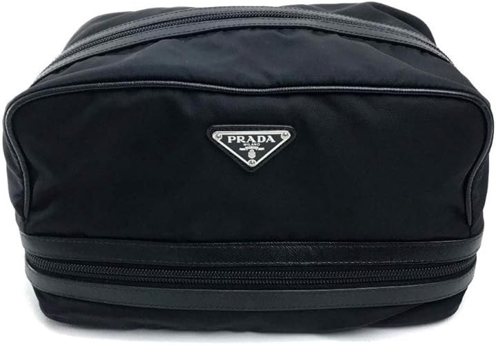 Amazon プラダ Prada ロゴプレート ポーチ セカンドバッグ ナイロン レザー メンズ 中古 クラッチ セカンドバッグ